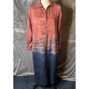 Anthropology‎ Cloth & Stone Dress Claudia Tie Dye Maxi Shirtdress Small Blue Red